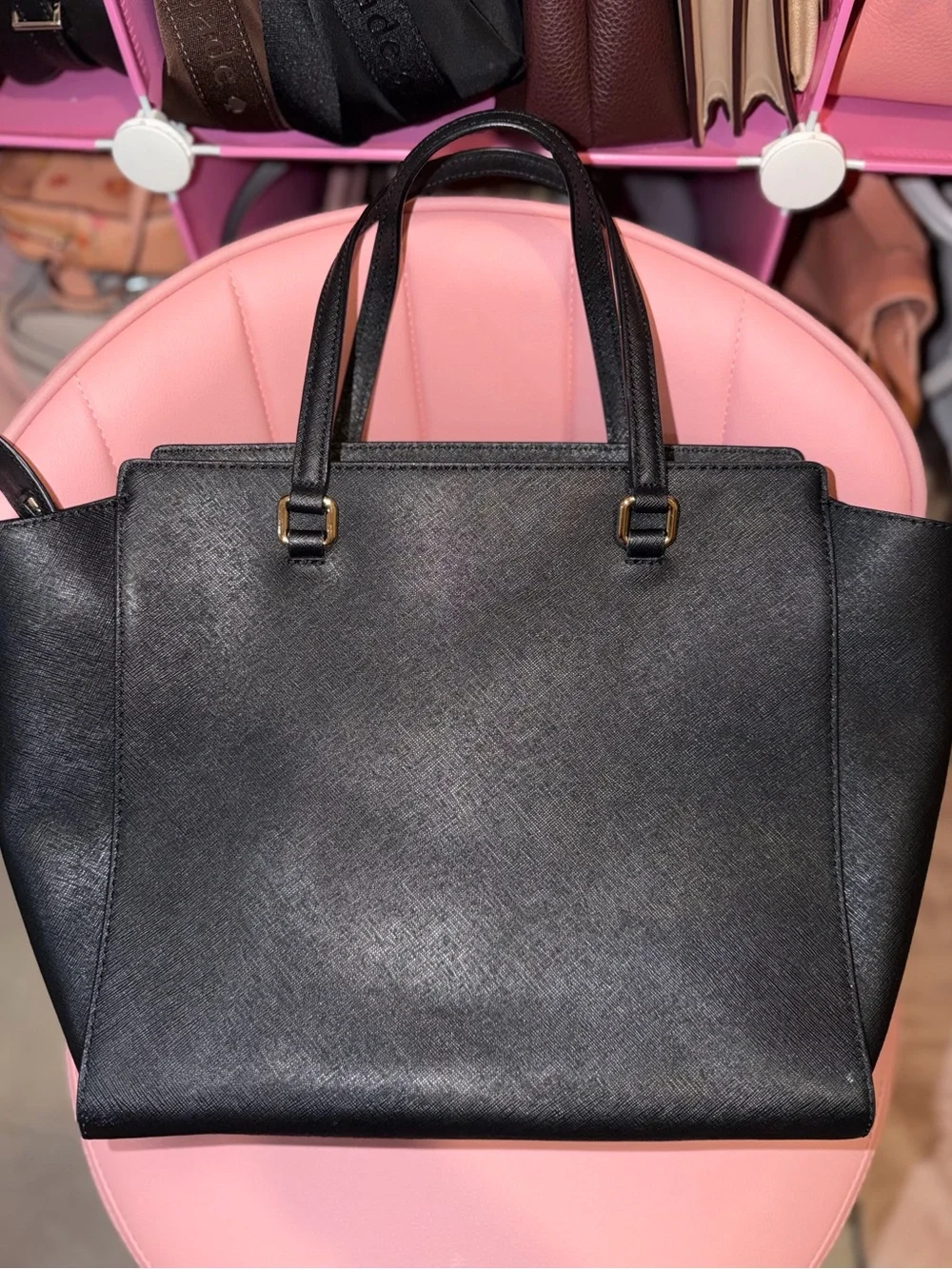 kate spade Black Saffiano Leather Tote with Stud Accent